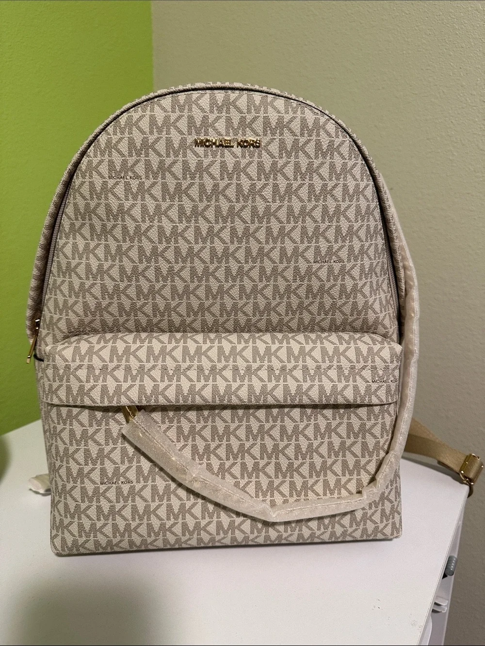 Michael Kors Cream Beige Logo Backpack with Gold Hardware